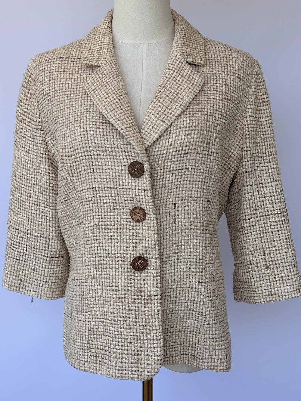 White House Black Market Women’s 100% Silk Textured Tweed Blazer Cream Size 12